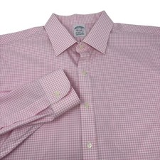 Brooks Brothers 17 1/2-34 Pink White Check Long Sleeve Button Up Dress Shirt