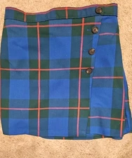 Juniors' SO Good For Life Buttoned Faux Wrap Blue, Green Plaid Skirt Size 3