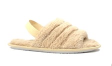 SHOE BOX Women's Fuzzy Fur Slide Memory Foam Open Toe Slipper 9, 3028b Camel