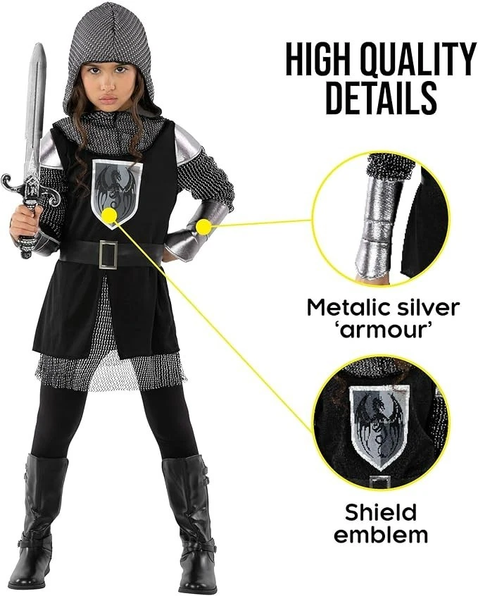 Disfraz de Caballero Medieval para Niñas Santa Juana de Arco Guerrero Cazadora Traje 4 - 14 años Foto 3 de 4