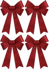 Red Glitter Christmas Bows, Decorative Holiday Ribbon, 13 x 9 Inches, 8 Pack