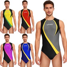 Men Color Block Gymnastics Leotards Back Invisible Zipper Sport Bodysuit Workout