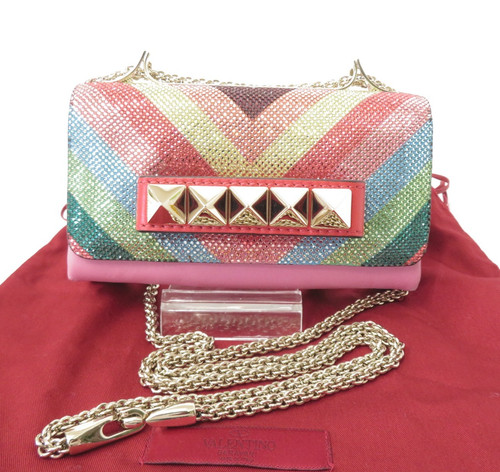 Authentic VALENTINO Garavani Va Va Voom Rock Studs Chain Shoulder Bag I#53231