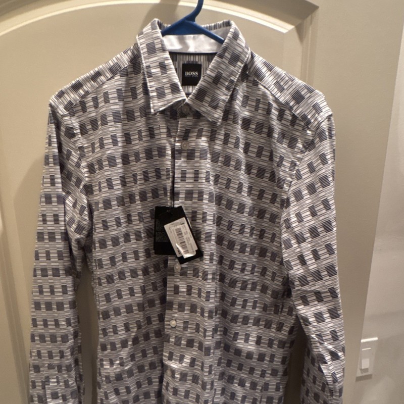 BOSS HUGO BOSS Slim Fit Geometric Button-Down Shirt M Cotton Bamboo