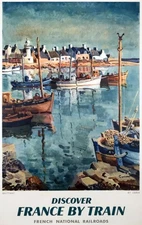 14109.Wall Decor Poster.Vintage Interior Art.Discover France by Train Travel Sea