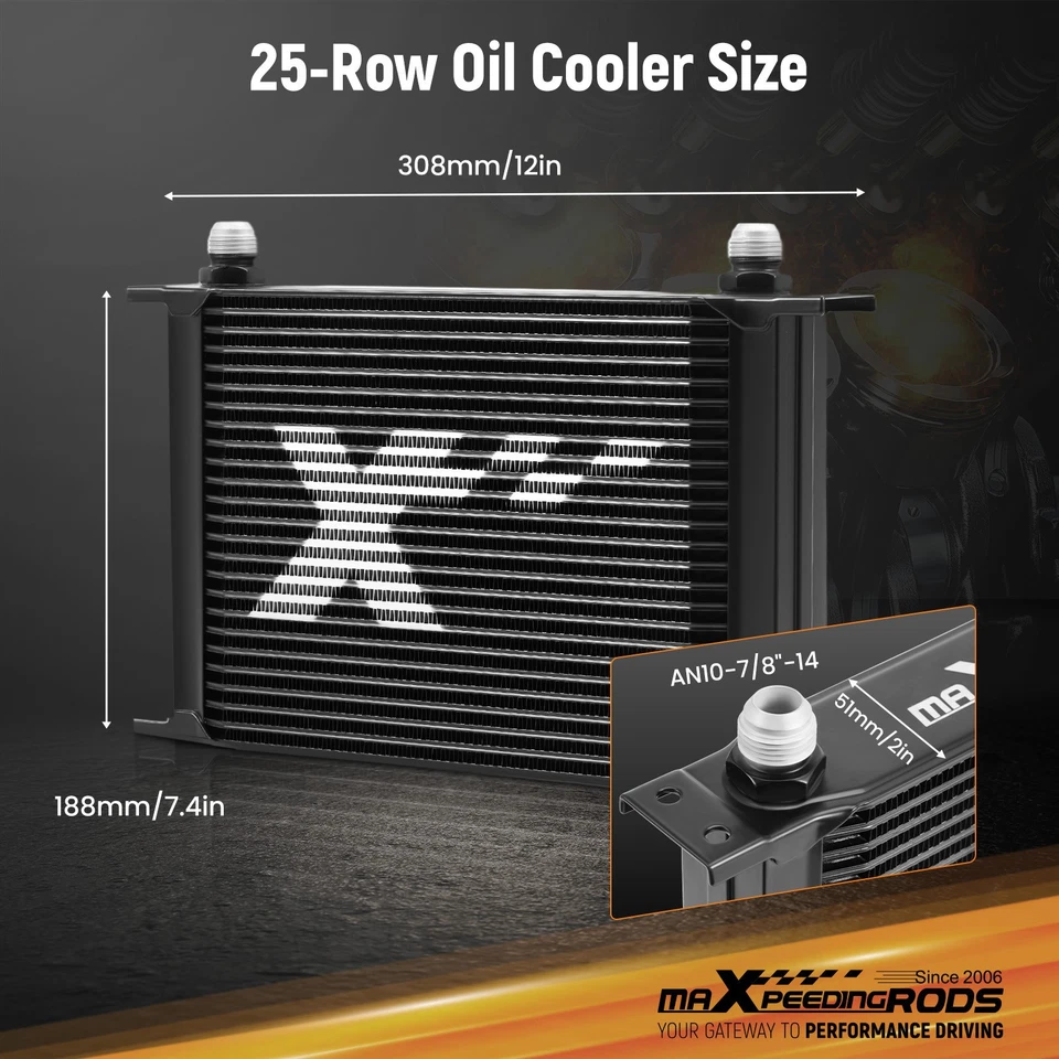 Engine Transmission Oil Cooler 25 Row Universal Aluminum AN10 Cooling Kit - Image 3 of 4