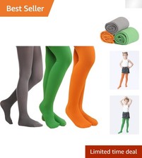 3-Pair Girls Microfiber Tights in Clover Green, Orange  Grey - Ages 4-6