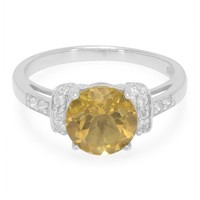Cavill Ring Champagnerquarz 1,6Ct WeißEr Topas 0,12Ct 925 Silber- Echtschmuck