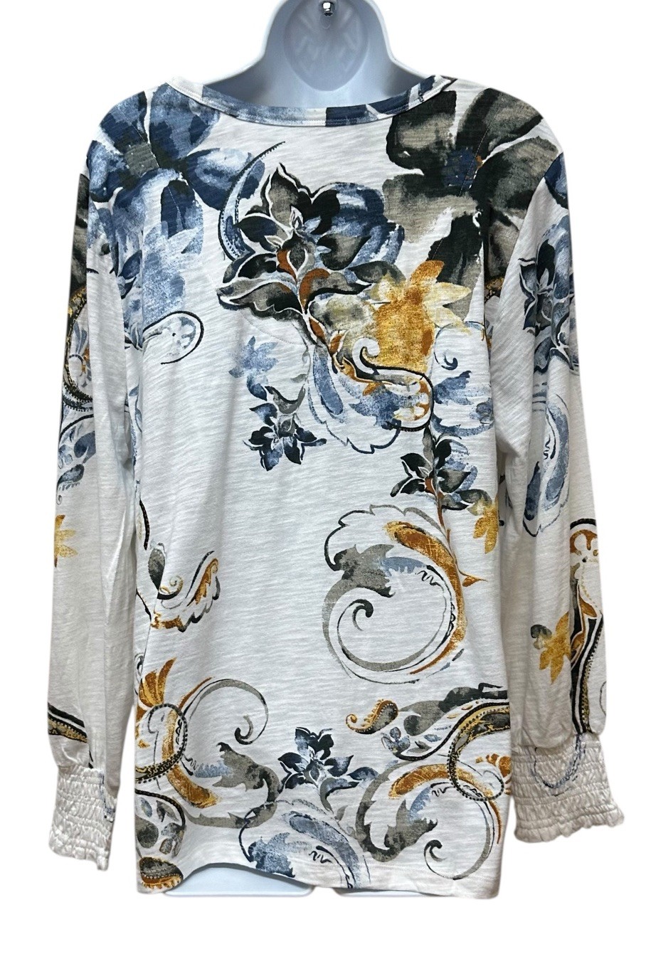 Chico's 3 Cotton Slub Smocked Cuff Blouse Lightweight T Shirt Size XL NEW