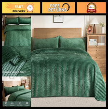 Cozy King Size Velvet Quilt Set - 3 Piece Striped Comforter  2 Pillow Shams, Al