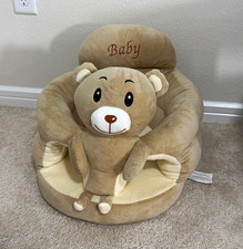 Plush Infant Seat Beige/Cream Teddy Bear Front, "Baby" Embroidered Backrest
