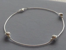 10" ANKLE BRACELET STERLING SILVER SNAKE CHAIN with 6mm FACETED BEADS  ITALY 925