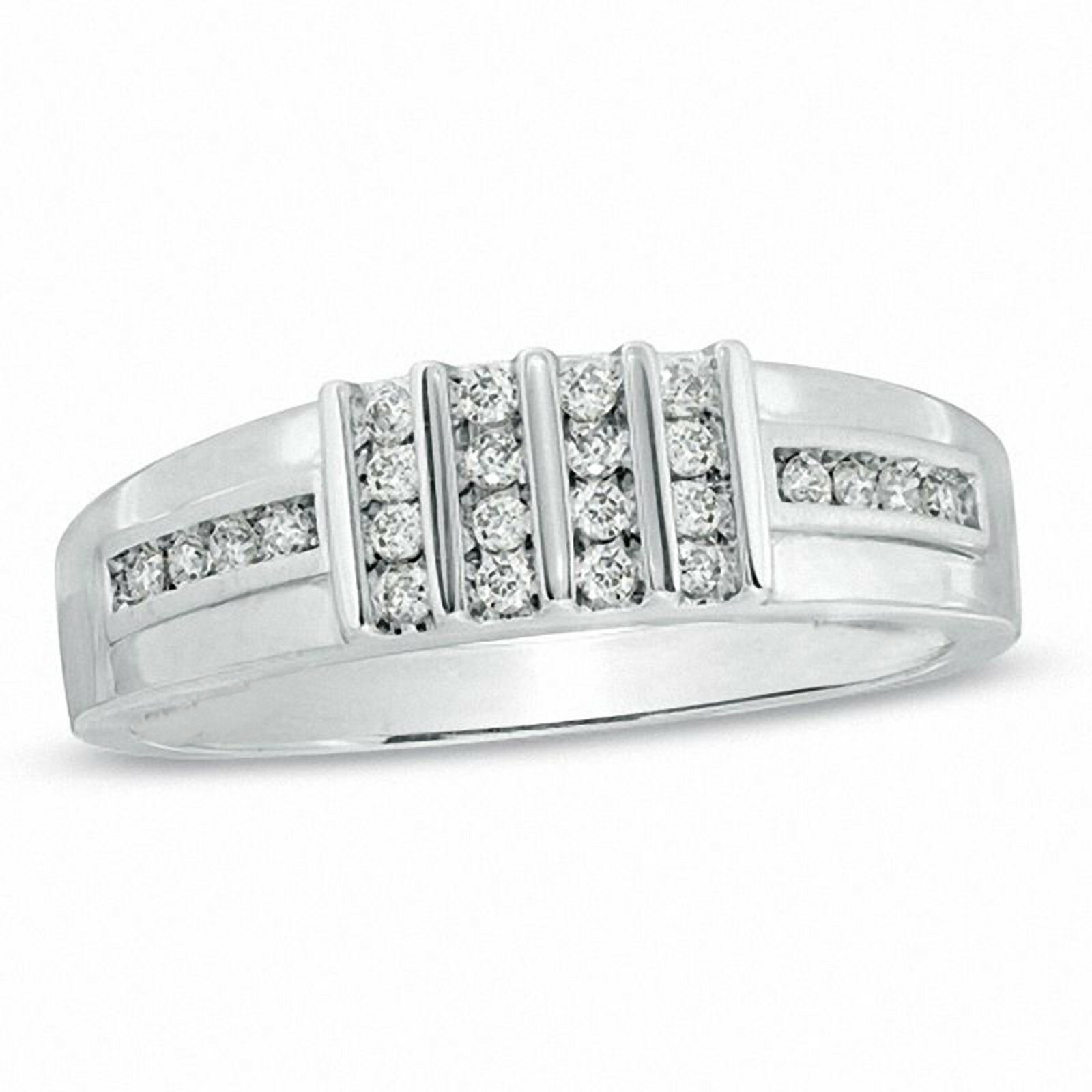 0.3CT Round Moissanite 14K White Gold Plated Men's Wedding Band-image