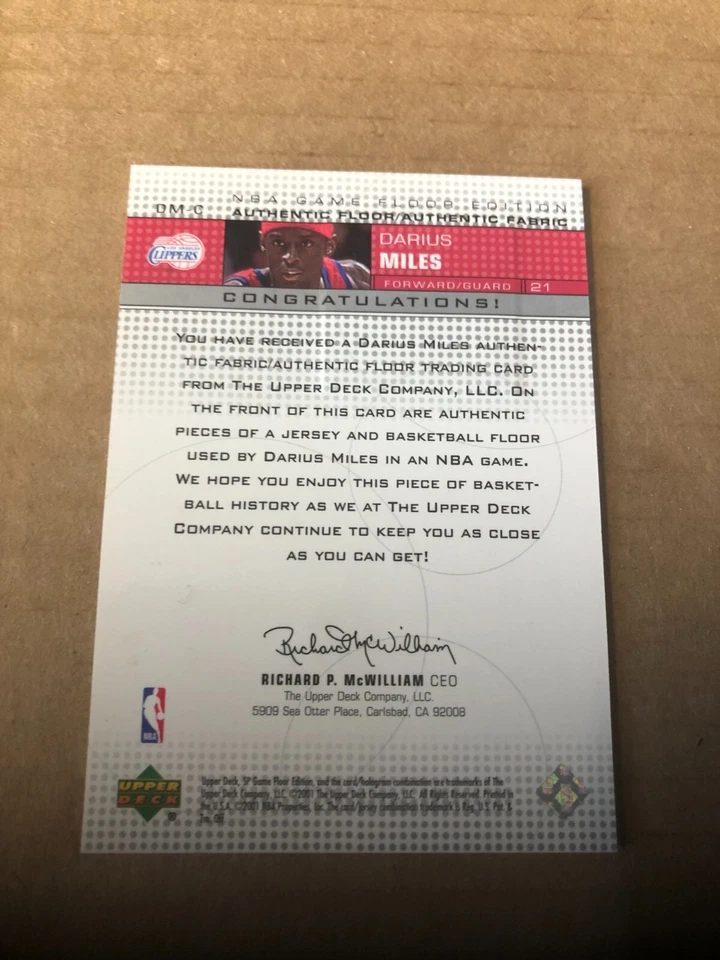 2000-01 SP Game Floor Authentic Fabric/Floor Combos #DMC Darius Miles - Image 2 of 2