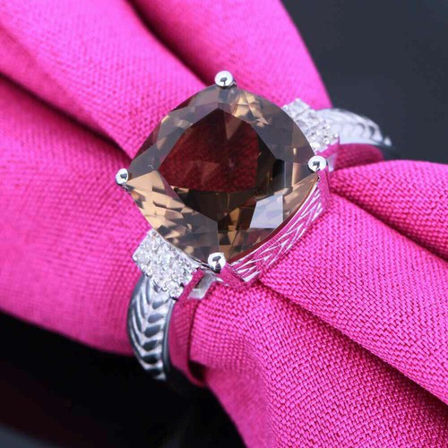 Natural Smokey Quartz and White Topaz Gemstone 925 Sterling Silver Women Ring - Picture 2 of 4