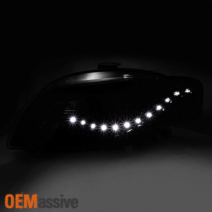 Fit 2006-2008 Audi A4 DRL LED Projector Halogen Type Black Headlights Assembly - Image 4 of 4