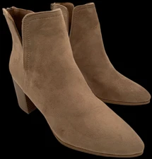 top moda iris-27 chunky heeled v cut zip-up tan faux suede boots women's size 9