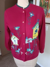 Vintage 80's 90's Blair Sweatshirt Bird House Flowers Red Size Large READ