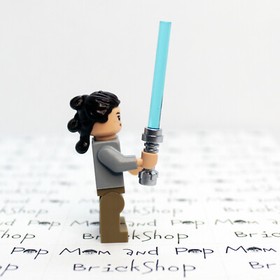 LEGO Star Wars Rey Jedi Minifigure with Blue Lightsaber and Dark Tan Robe