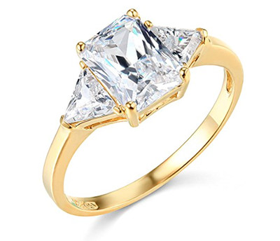 2.75 Ct Emerald Trillion Cut Solid 14K Yellow Gold 3 Three Stone Engagement Ring