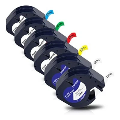 PRISTAR 6X Compatible Cinta Etiqueta para Dymo LetraTag 12mm x 4m Plástico 12267 91201