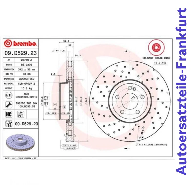 Brembo Bremsscheiben + Beläge VORNE Mercedes C E CLS W205 S205 A205 C205 W213 S2 - Image 4 of 4