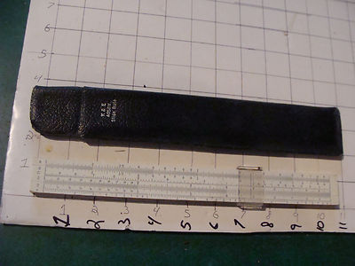 vintage early SLIDE RULE: K & E N4058W wooden in case, plastic 1 piece viewer #2