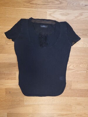 NIGHT BIRGER et MIKKELSEN Stricktop Damenbluse Gr. S schwarz Rüschen transparent