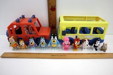 Bluey, Family  Friends Lot of 10 Figures - Bluey, Dad, Bingo, Coco w/Bus  4WD