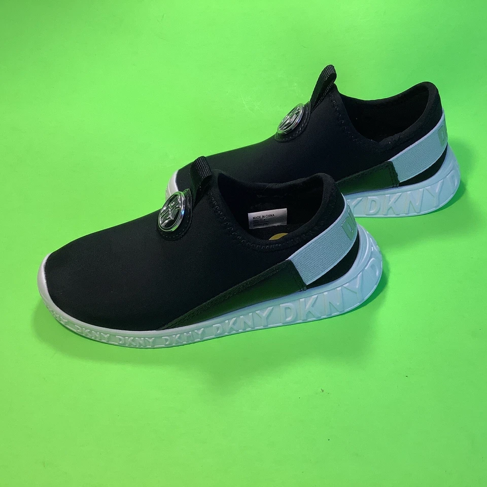 DKNY Jóvenes Niñas Tenis Zapatos Talla 4 Negro con Plateado Foto 4 de 4