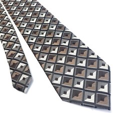 Stafford Essentials Brown White Silk Tie Woven Geometric