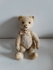 Teddybär Bär Steiff um 1950 antik hell 22 cm Knopf Halstuch Fahne Buckel Sammler