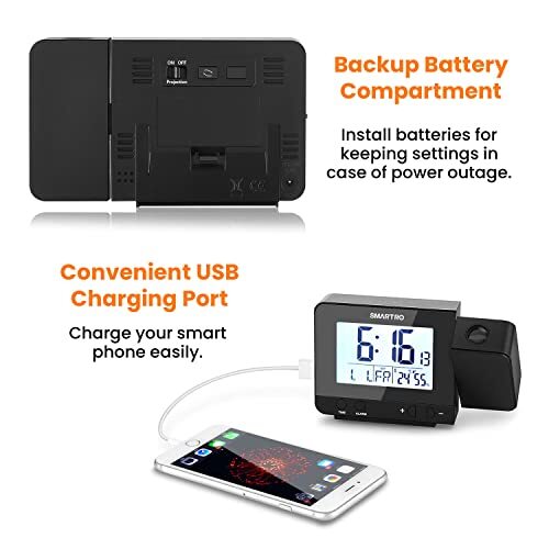 Projection Alarm Clock for Bedrooms, Digital Clock with Indoor Classic - Picture 7 of 7