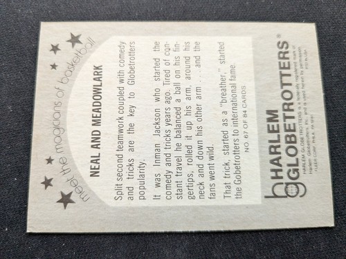 Tarjeta de baloncesto Fleer 1971-72 # 67 Lemon & Neal - Harlem Globetrotters (en muy buen estado/excelente) - Imagen 2 de 3