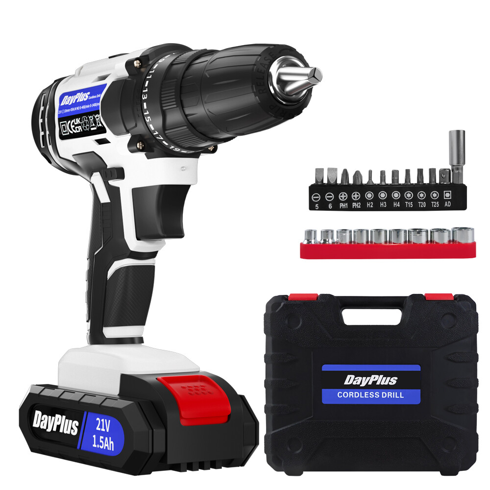 VickyHome 21V Cordless Drill Set With 2 Batteries & 26-Piece Kit – Perfect For DIY, Furniture, And Home Projects