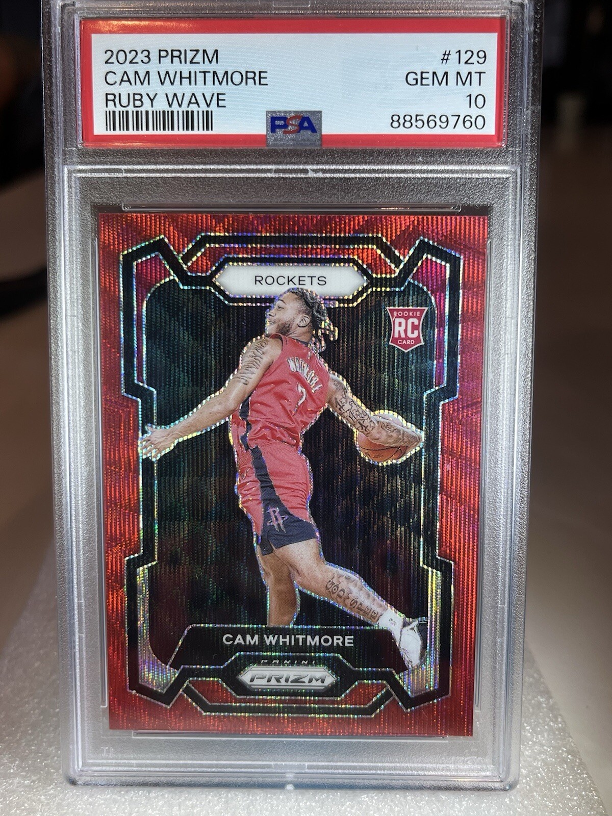 2023 Panini Prizm 129 Cam Whitmore Ruby Red Wave Rookie RC Rockets PSA 10