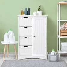 White Bathroom Cabinet w/4 Drawers 1 Cupboard Versatile Cabinet for Storage Use