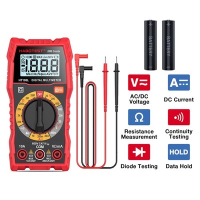 HABOTEST HT108L AC DC Multimeter Volt Am Ohm Meter Tester True RMS Data Hold