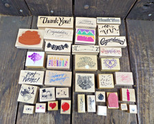 Lot of 35 Birthday Thank you Hearts Best Wishes Congrats Etc Wood Rubber Stamps