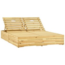 Bois de Pin Imprégné de Vert Chaise Longue Double Bain de Soleil Jardin vidaXL
