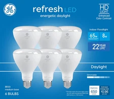 GE Refresh 6-Pack 65 W Equivalent Dimmable Daylight Br30 LED Light Fixture Light