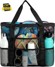 Beach Bag - Mesh Beach Bag Large 8 Pockets, Beach Tote Bag Beach Essentials for