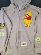 Disney Winnie The Pooh Hoodie Womens Sz XL 5 Patch Embroidered Longsleeve Tan
