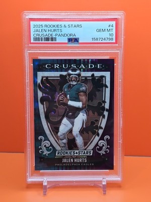 🟢🦅⚪️ 2025 ROOKIES & STARS JALEN HURTS #4 CRUSADE PANDORA 150/210 PSA 10 POP 1