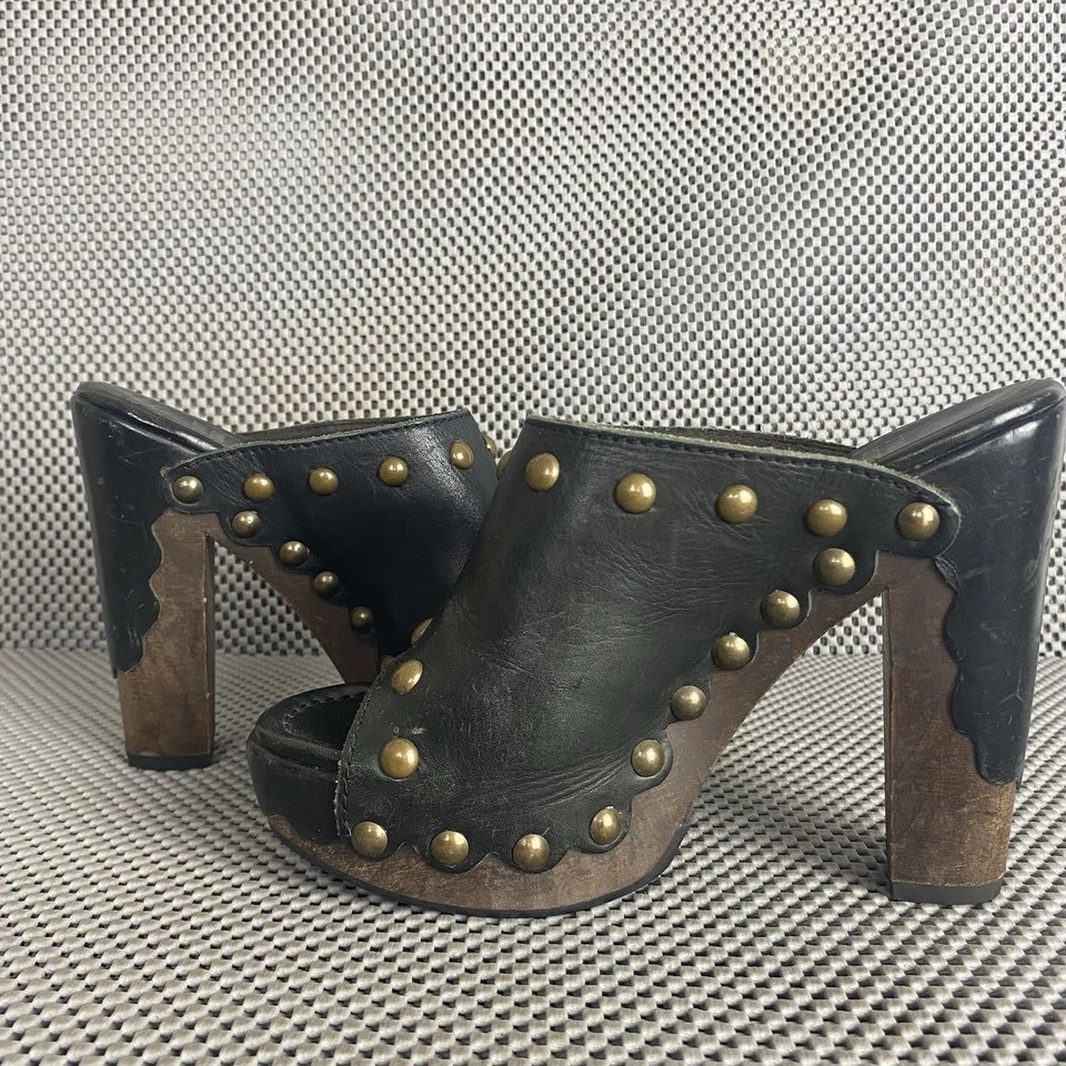 Stuart Weitzman Mules Womens 5.5 Black Leather Platform Heeled Made In Spain - Image 4 of 4