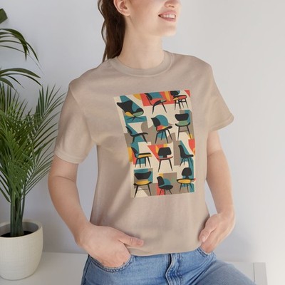 Retro Mid-Century Chairs Pattern Tee | Vintage Graphic Illustration, Eames Era! 