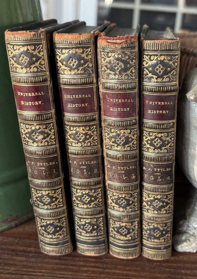 Antique Decorative Set Books 1834 Universal History Tytler Leather Marbled Edges - Image 2 of 4