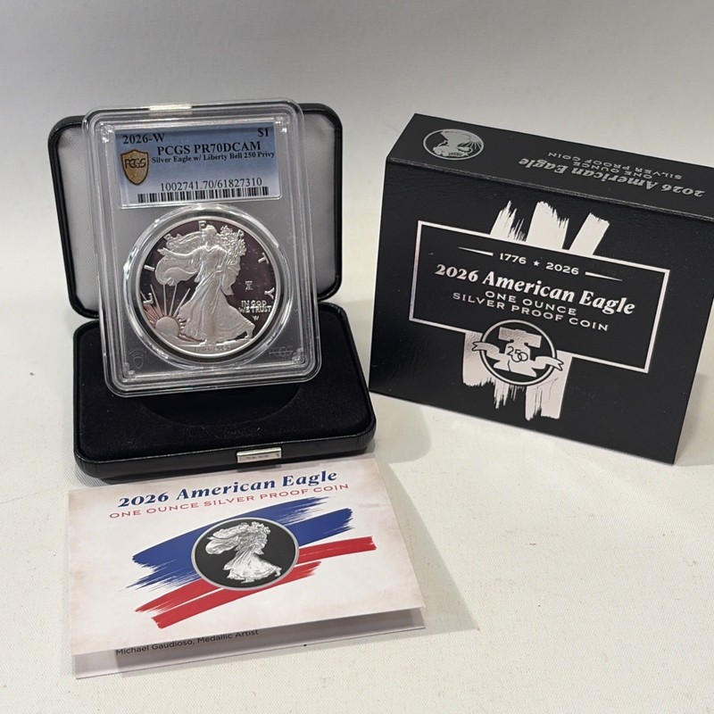 2026 W Silver American Eagle $1 Liberty Bell Privy PCGS PR70DCAM With Box