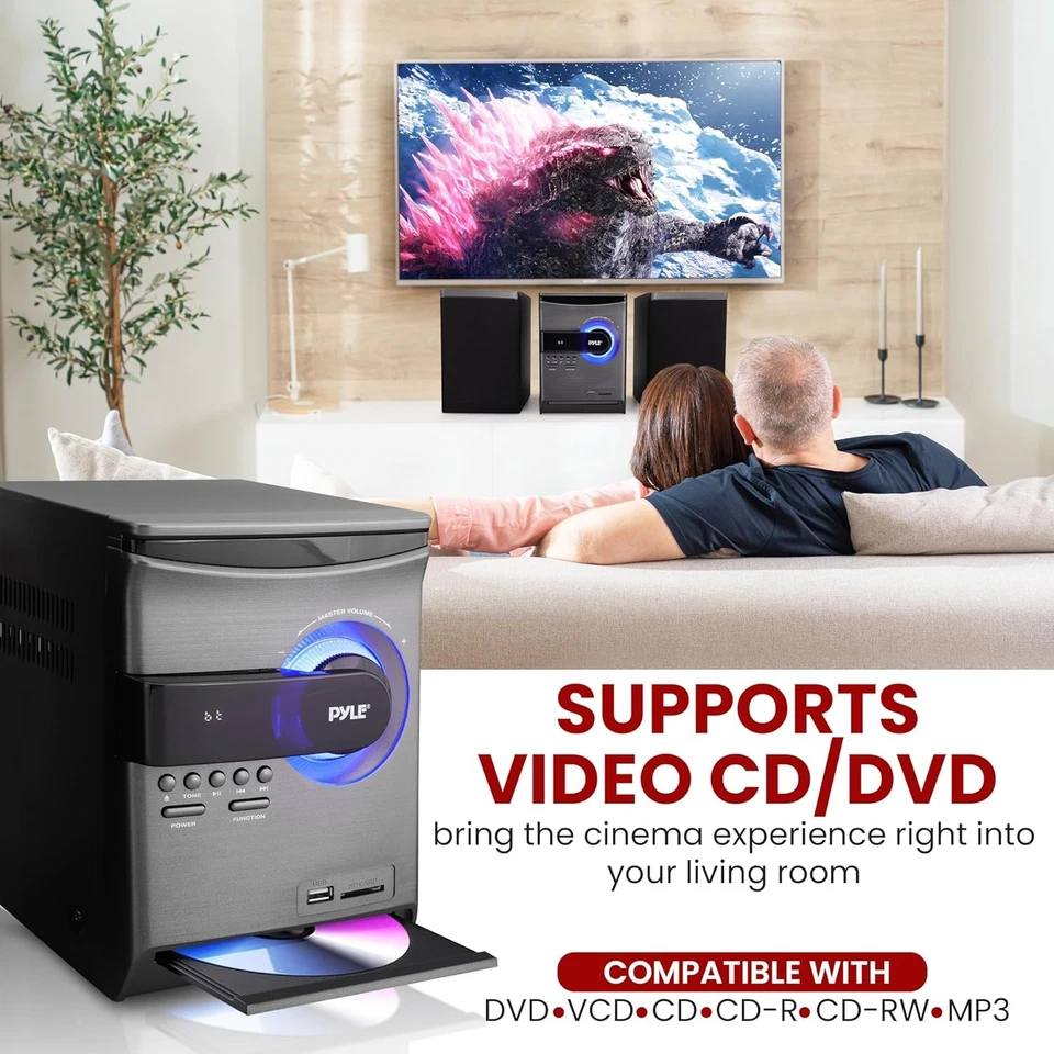 Pyle Home Stereo Shelf System – 30W Bluetooth CD Player with FM Radio, Black  - Image 4 of 4