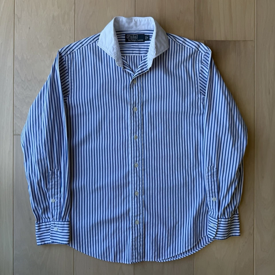 Camisa Polo Ralph Lauren Vintage S Azul Blanco Rayas Oxford Minimalista RRL Foto 2 de 4